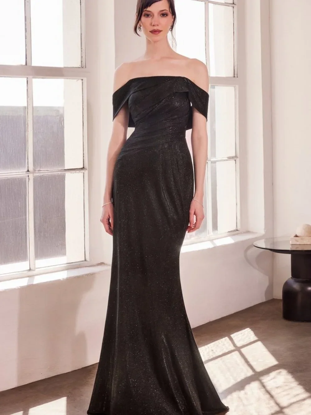 New Off Shoulder Sheath Evening Long Gown w/ Pleated Details & Zip Back CD T603